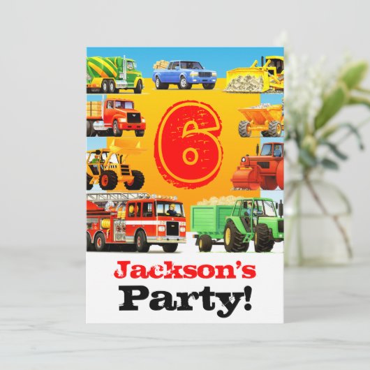 Aangepaste Jongen's 6e verjaardag van de Bouwparti Kaart (Staand voorkant)