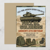 Aangepaste jongens Army Tank Verjaardagsfeestje Kaart (Voorkant / Achterkant)
