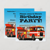 Aangepaste Jongen's Birthday Fire Truck Party Kaart (Voorkant / Achterkant)