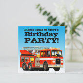 Aangepaste Jongen's Birthday Fire Truck Party Kaart (Staand voorkant)