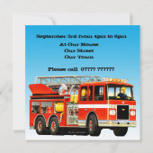 Aangepaste Jongen's Birthday Fire Truck Party Kaart (Achterkant)