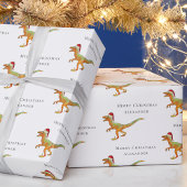 Aangepaste Jongensnaam Kerstmis Dinosaurus Velocir Cadeaupapier