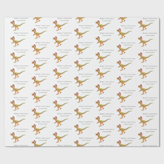 Aangepaste Jongensnaam Kerstmis Dinosaurus Velocir Cadeaupapier (Vlak)