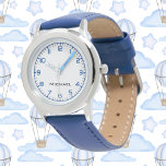 Aangepaste jongensnaam Steel Blue Leather Strap Ki Horloge<br><div class="desc">Aangepaste jongensnaam Roestvrij staal Blauw Lederen band Kinder horloge</div>