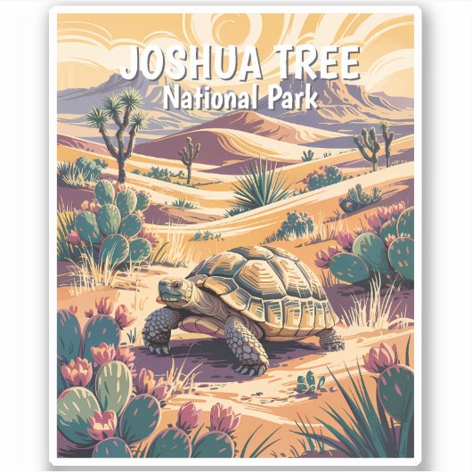 Aangepaste Joshua Tree Schildpad Retro Woestijn La Sticker (Voorkant)