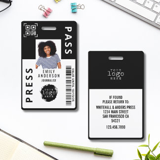 Aangepaste journaliste Pass foto-ID Logo | Zwart Badge
