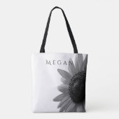 Aangepaste Jouw naam Elegant Zwart & Wit Zonnebloe Tote Bag (Achterkant)