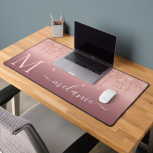 Aangepaste Jouw naam Letter Roos Gouden Blush Glit Bureaumat