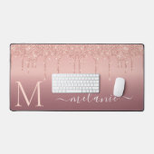 Aangepaste Jouw naam Letter Roos Gouden Blush Glit Bureaumat (Keyboard & Muis)