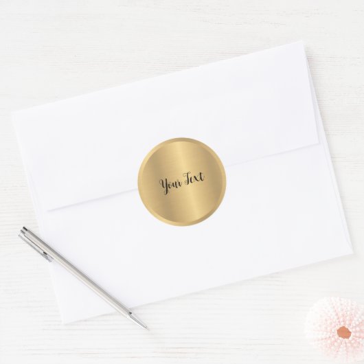 Aangepaste Jouw tekst Elegant Metallic Look Faux G Ronde Sticker (Envelop)
