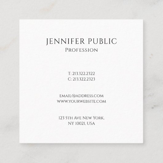 Aangepaste Jouw tekst hier Moderne eenvoudige Sjab Vierkante Visitekaartje (Achterkant)