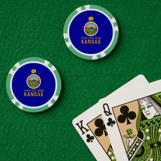 Aangepaste Jouw tekst Kansas-staatsvlag op een Poker Chips (Pokertafel (Dubbel))