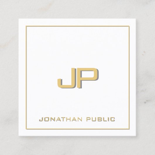 Aangepaste Jouw tekst Sjabloon Elegant Gold Monogr Vierkante Visitekaartje (Voorkant)