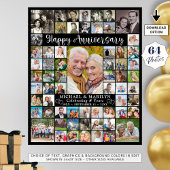 Aangepaste jubileum 64 foto collage gepersonalisee poster