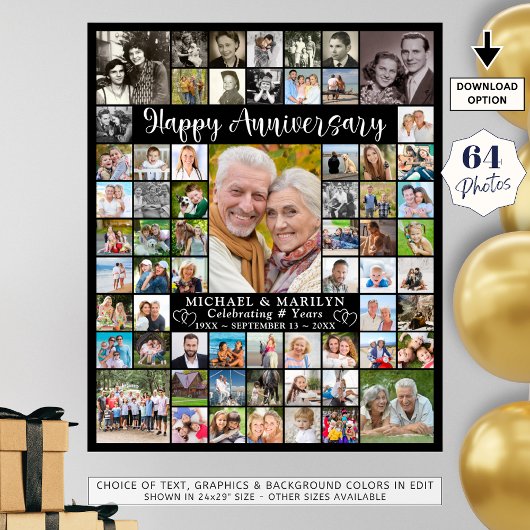 Aangepaste jubileum 64 foto collage, persoonlijk g poster