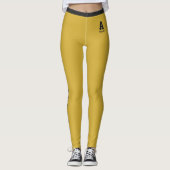 Aangepaste jubileum gouden jet zwart monogram leuk leggings (Voorkant)
