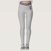 Aangepaste jubileumdag zilver zwart naammonogram leggings (Voorkant)