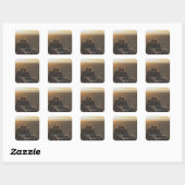 Aangepaste jubileumfoto gepersonaliseerde tekst mo vierkante sticker (Vel)