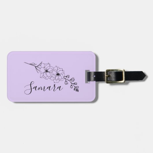 Aangepaste juli Delphinium Geboortebloem Gift voor Bagagelabel (Voorkant horizontaal)