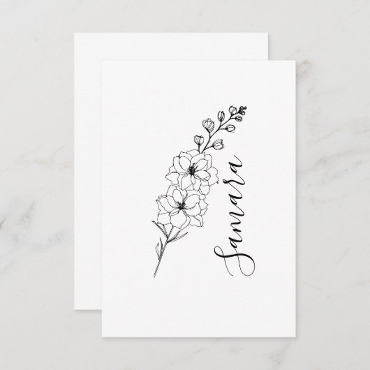 Aangepaste juli Delphinium Geboortebloem Gift voor Bedankkaart (Voorkant / Achterkant)