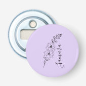 Aangepaste juli Delphinium Geboortebloem Gift voor Button Flesopener (Voorkant)