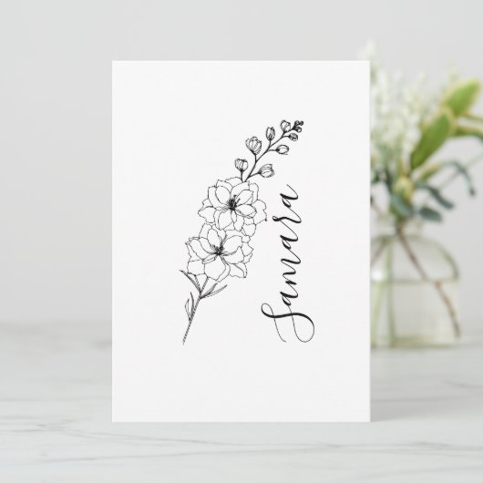 Aangepaste juli Delphinium Geboortebloem Gift voor Kaart (Staand voorkant)