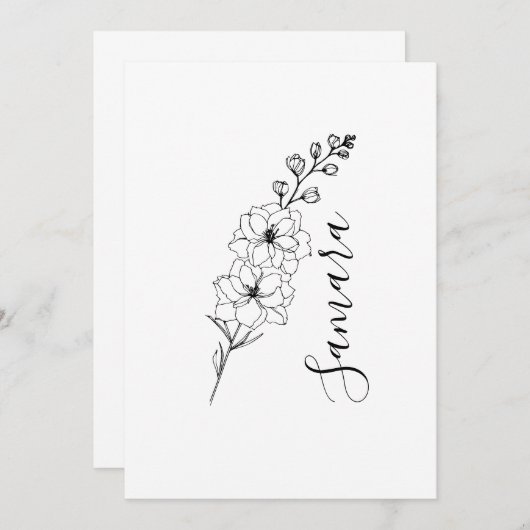 Aangepaste juli Delphinium Geboortebloem Gift voor Kaart (Voorkant / Achterkant)