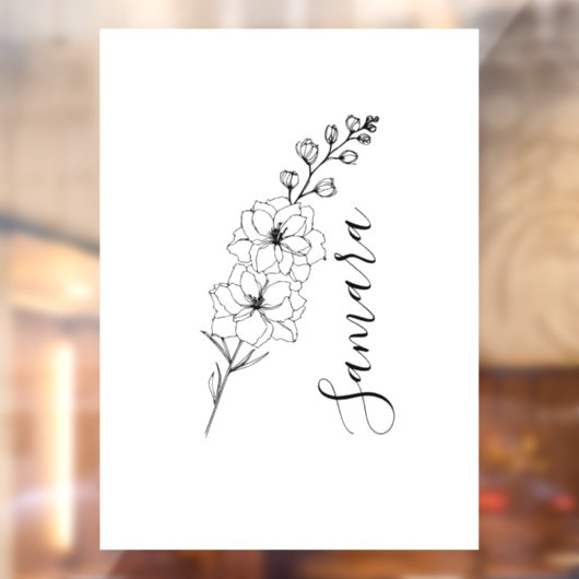 Aangepaste juli Delphinium Geboortebloem Gift voor Raamsticker (Vel 2)