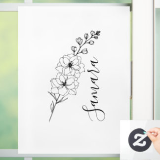 Aangepaste juli Delphinium Geboortebloem Gift voor Raamsticker
