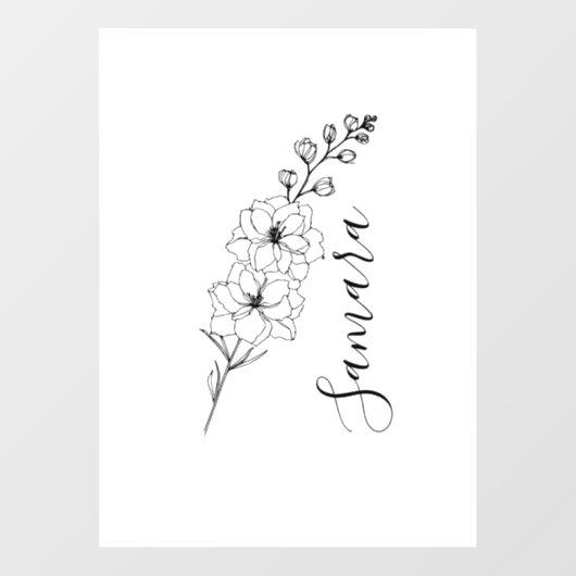 Aangepaste juli Delphinium Geboortebloem Gift voor Raamsticker (Vel)