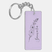 Aangepaste juli Delphinium Geboortebloem Gift voor Sleutelhanger (Voorkant Links)