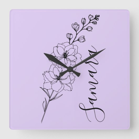 Aangepaste juli Delphinium Geboortebloem Gift voor Vierkante Klok (Voorkant)