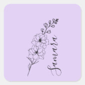Aangepaste juli Delphinium Geboortebloem Gift voor Vierkante Sticker (Voorkant)