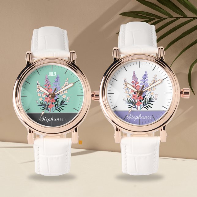 Aangepaste Juli Geboorte Bloem Vrouwen Horloge (Creator heeft geüpload)