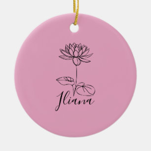 Aangepaste Juli Water Lily Geboorte Bloem Gift voo Keramisch Ornament