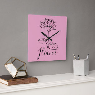 Aangepaste Juli Water Lily Geboorte Bloem Gift voo Vierkante Klok