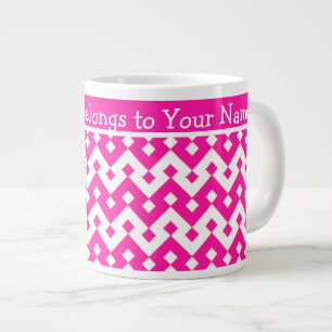 Aangepaste Jumbo Coffee-Mok, Snoep roze geometrisc Grote Koffiekop