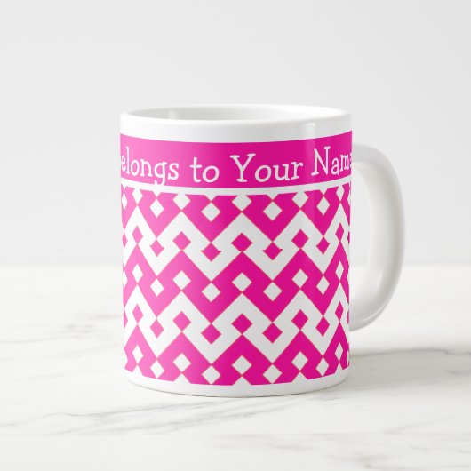 Aangepaste Jumbo Coffee-Mok, Snoep roze geometrisc Grote Koffiekop (Voorkant rechts)