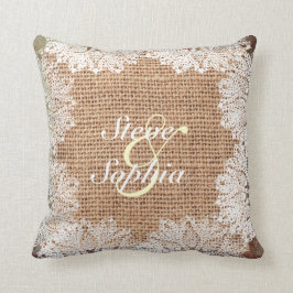 Aangepaste Jute Burlap en Lace Kussen