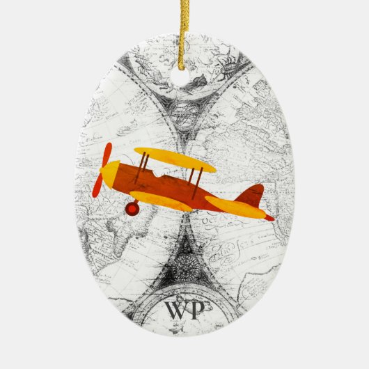 Aangepaste  kaart en vliegtuig keramisch ornament (Voorkant)