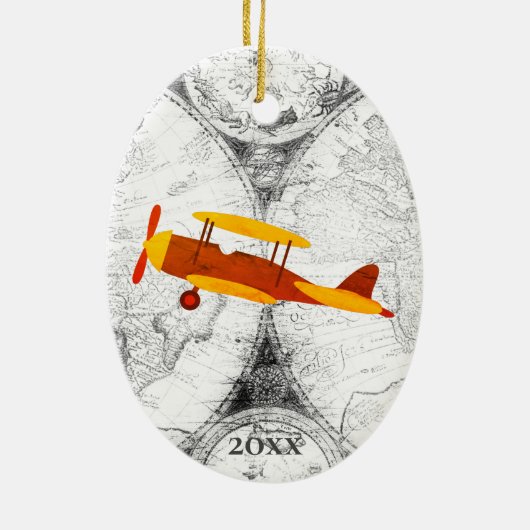 Aangepaste  kaart en vliegtuig keramisch ornament (Achterkant)