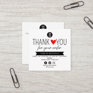 Aangepaste kaart met bedankje en logo & aanbieding vierkante visitekaartje