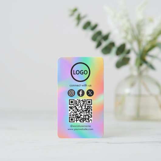 Aangepaste Kaart Social Media QR Code Rainbow Holo Visitekaartje (Staand voorkant)