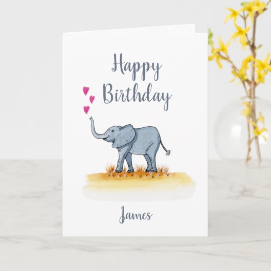 Aangepaste Kaart van de Baby Elephant Birthday (Gele Bloem)