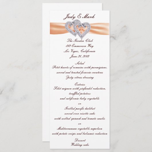 Aangepaste Kaart van het menu Tangerine-harten (Voorkant / Achterkant)