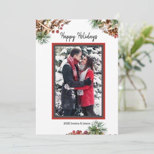 Aangepaste Kaart voor fotovakantie met Pine BoughF (Staand voorkant)