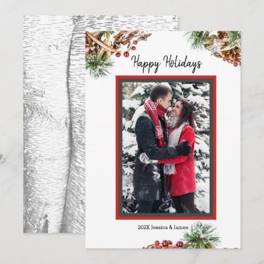 Aangepaste Kaart voor fotovakantie met Pine BoughF (Voorkant / Achterkant)