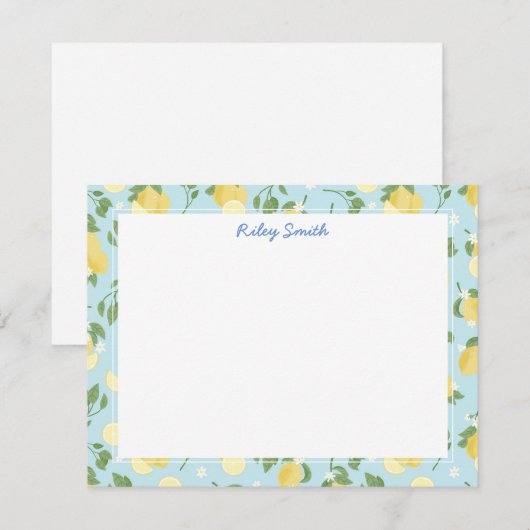 Aangepaste Kaart voor Lemon Blue Flat Note Notitiekaartje (Voorkant / Achterkant)