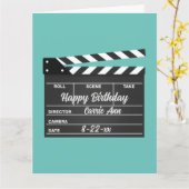 Aangepaste Kaart voor Movie Clapboard Aqua Birthda (Gele Bloem)