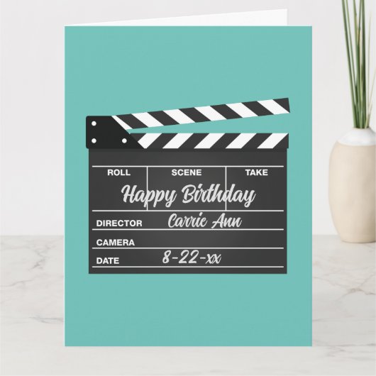 Aangepaste Kaart voor Movie Clapboard Aqua Birthda (Voorkant)